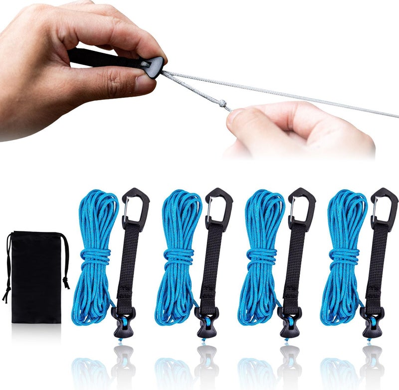 HIKEMAN 4 Pack Guy Lines-Ultralight Tent Cords with Locking Carabiner Clip, 2mm 100% Nylon Guylines Ropes for Outdoor Camping Tent Tarp,Climbing,Hiking Backpacking (Blue, 4M) - Image 1